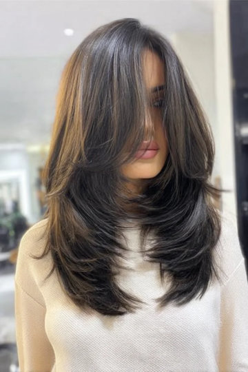 19 Espresso-Brown-rich Medium-Long-Feathered-flipped ends thick hair_pp