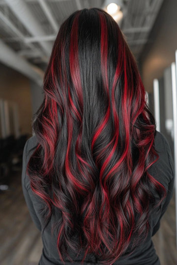 3 extra-long-wavy-black-hair-bright-red-chunky highlights_pp