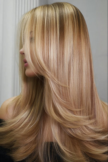 26 Blonde_honey Highlights_Long_Straight face layers_pin