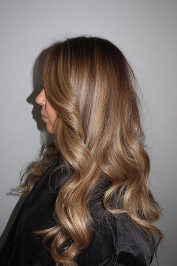 28 Caramel_Brown_Honey_Balayage_Medium_Length_Wavy_Side_View_pin